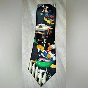 Disney Mickey Unlimited Donald Duck Goofy BBQ Grilling‎ Black Silk Necktie